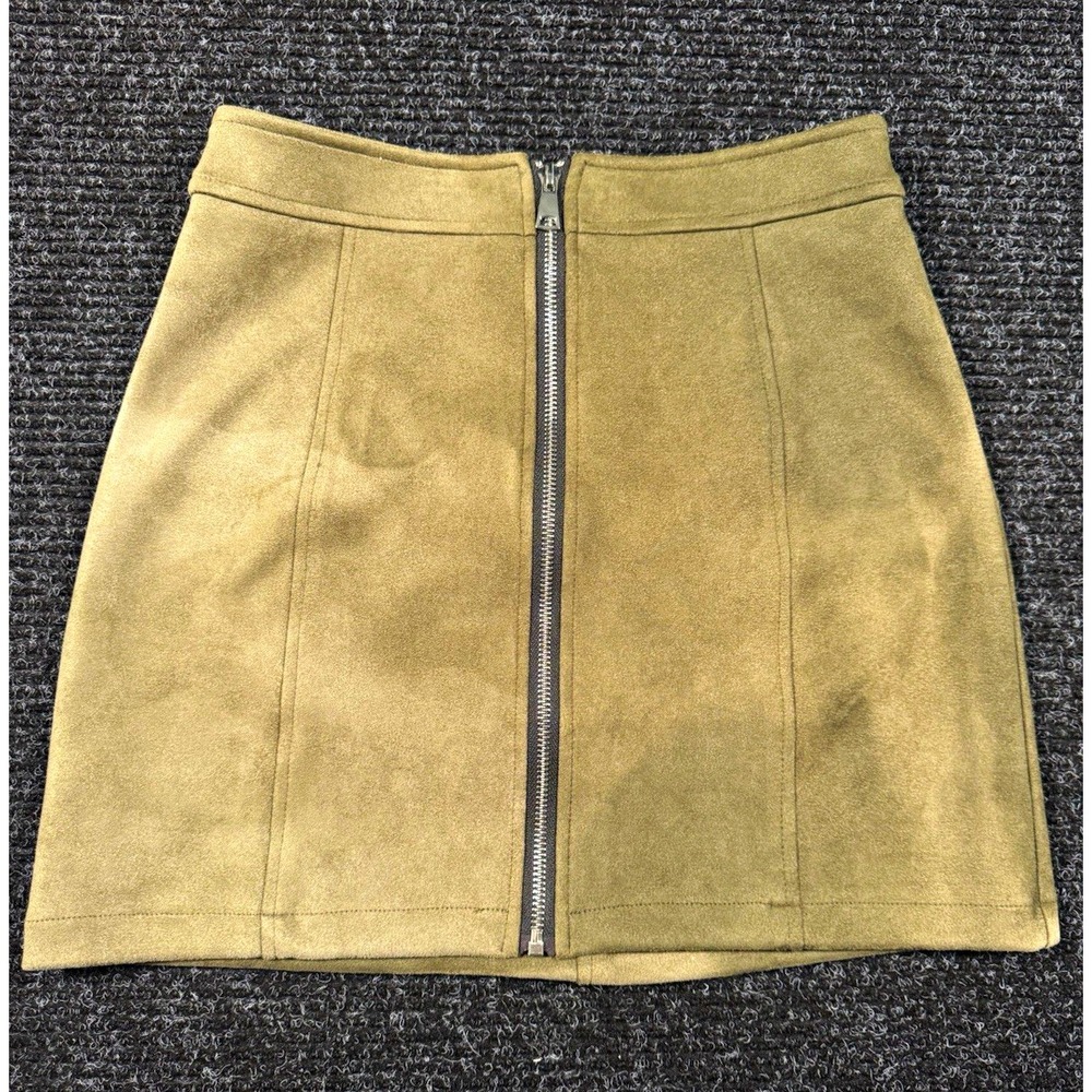 Bellivera Womens Small Olive Faux Suede Mini Skirt Front Zip A Line Western